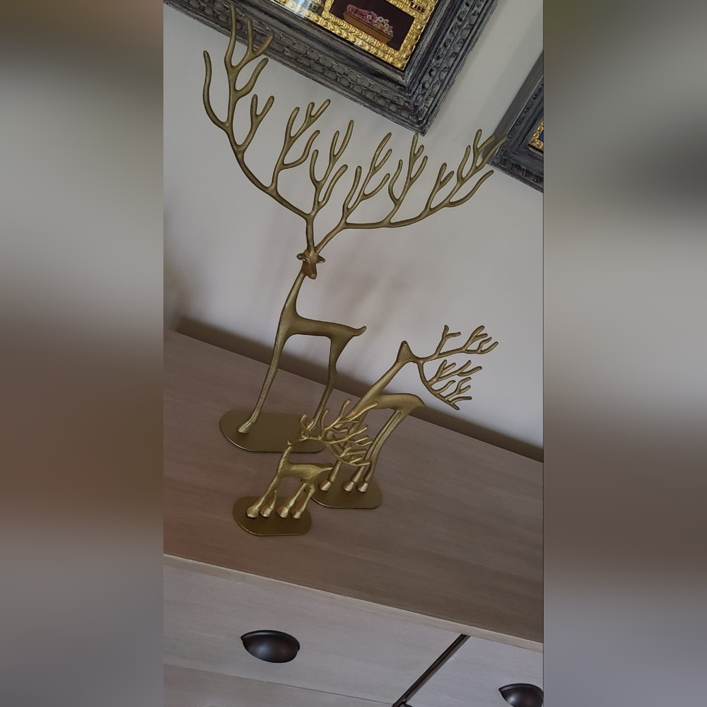 Pottery Barn inspired sculpted Metal reindeer  3piece set